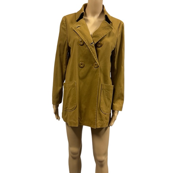 Princess Highway Cotton Tan Jacket Pea Coat Short Trench Button Up Womens 12 - Picture 1 of 11